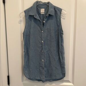 Sleeveless Blue Button-Up Top